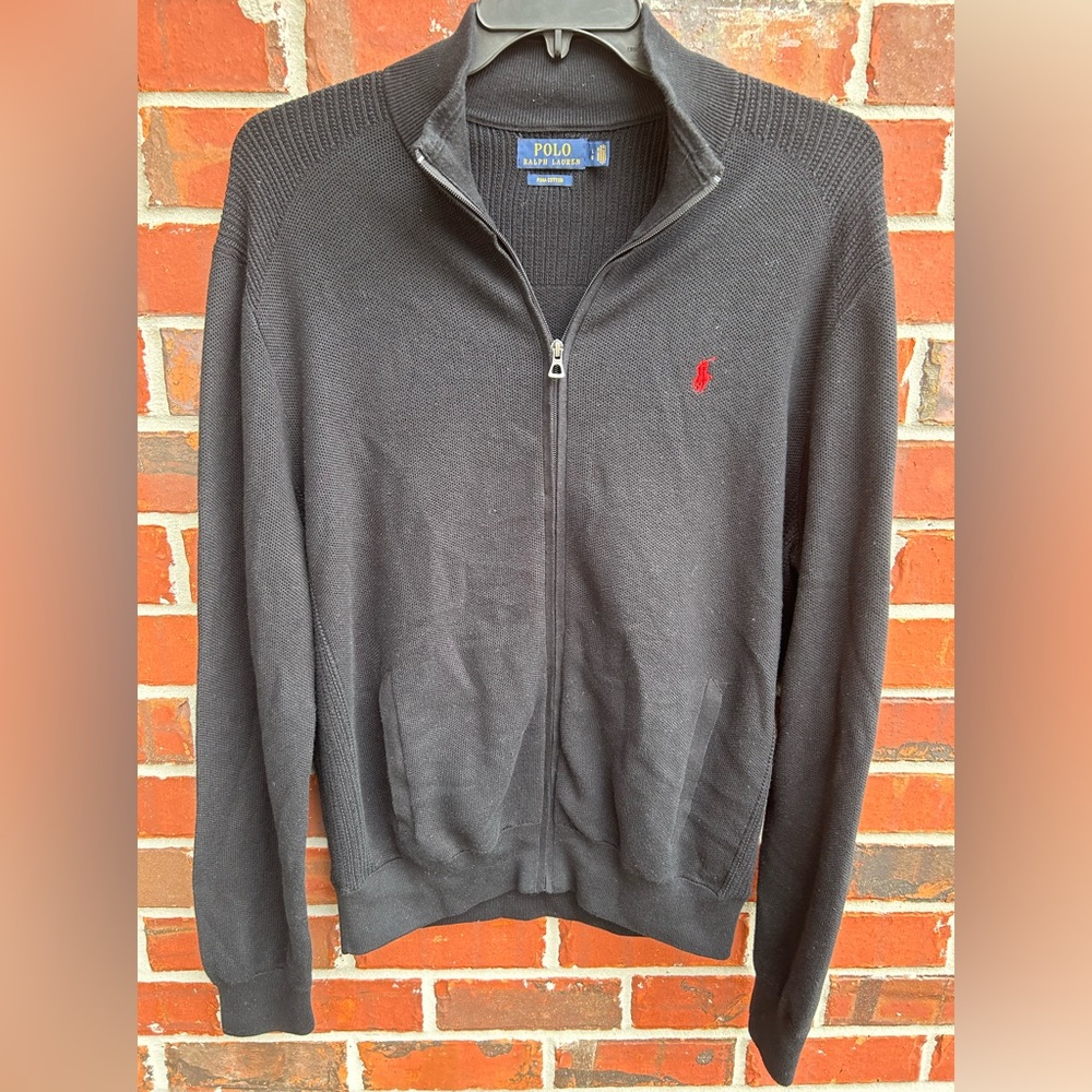Polo by Ralph Lauren Men’s Full Zip Black Pima Cotton Large Sweater Cardigan